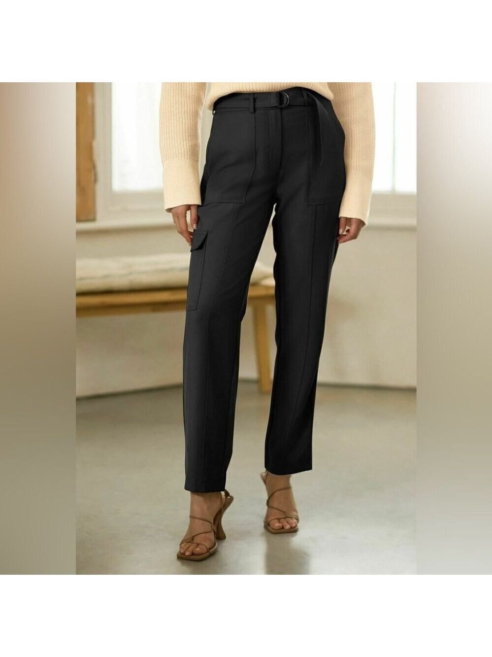 * Rachel Zoe Black Ponte Cargo Dress Pants Size M